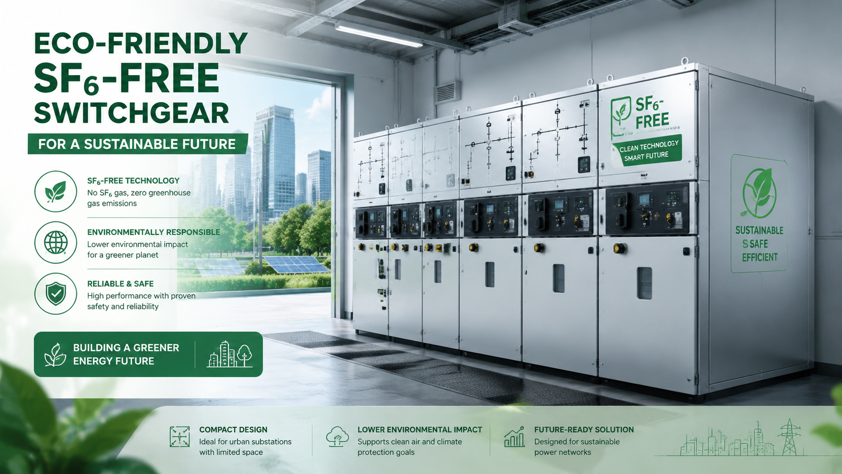 Eco-friendly SF6-free switchgear installed in a modern urban secondary substation