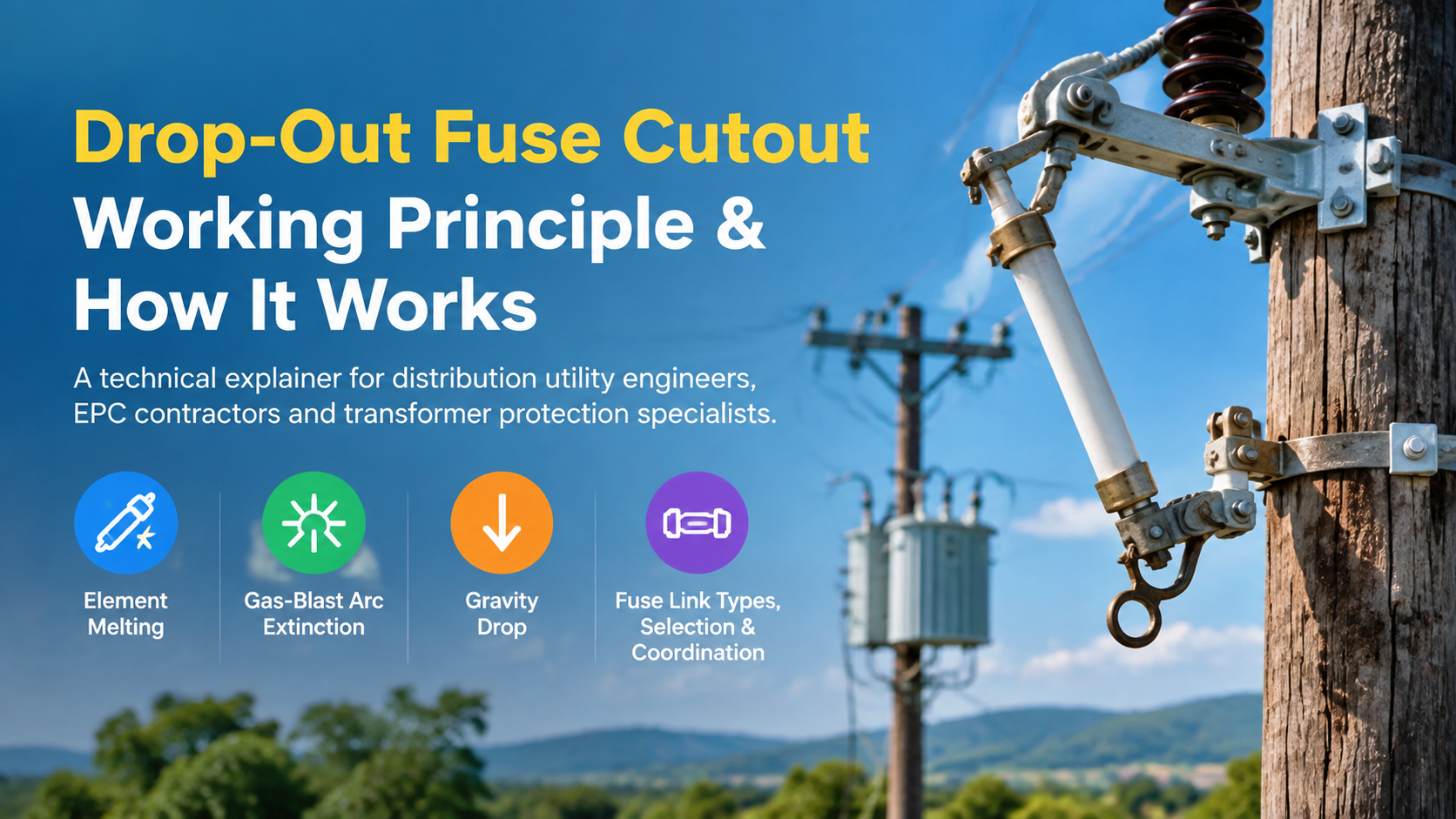 Drop-out fuse cutout working principle cover showing an outdoor cutout on a distribution pole