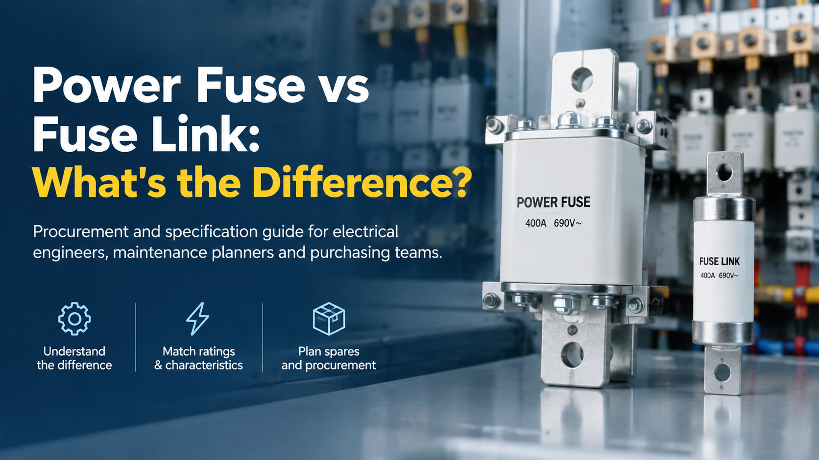Power fuse versus fuse link cover showing a fuse holder and replaceable fuse links