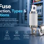 HRC fuse construction cover showing a high rupturing capacity cartridge fuse with ceramic body and blade contacts