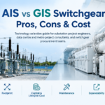 AIS versus GIS switchgear cover comparing an air insulated switchgear room with a compact gas insulated switchgear unit