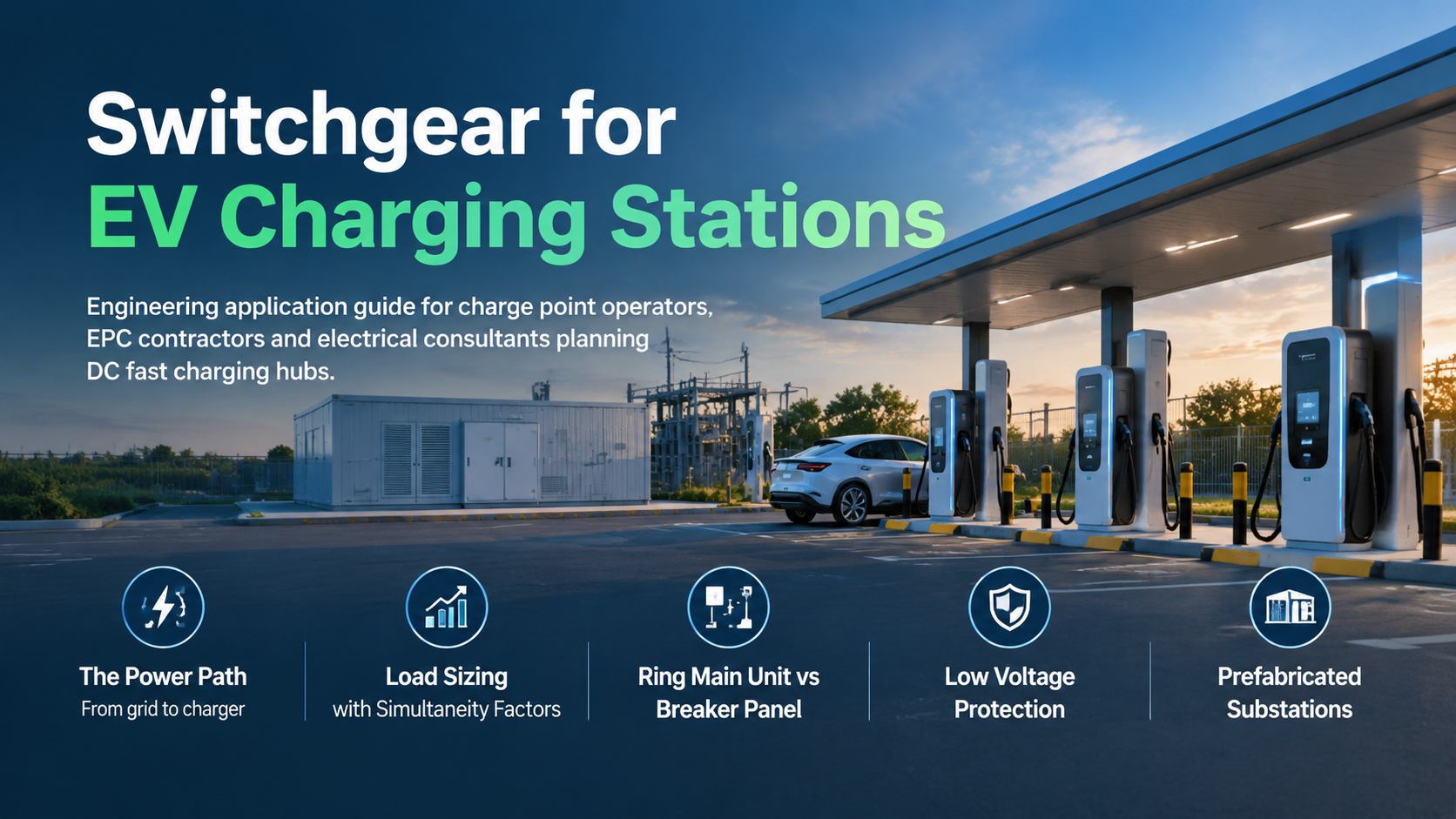 Cover image for a guide to switchgear and power distribution for EV charging stations